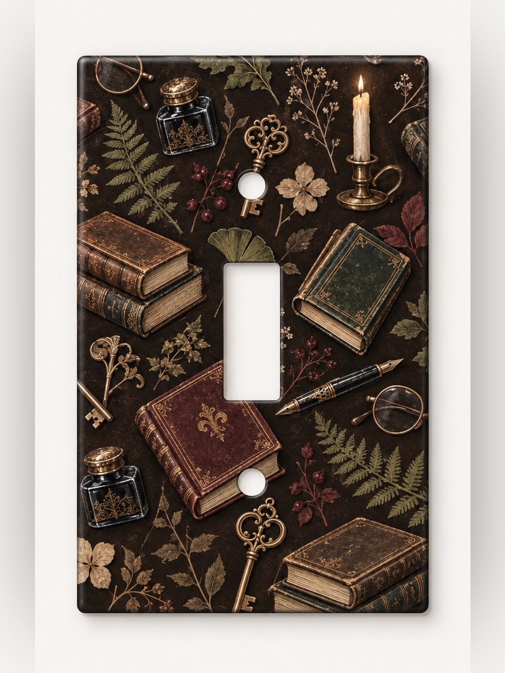 Dark Academia Library Books Keys Candle Toggle Light Switch Wall Plate Cover